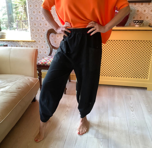 Black cotton slouchy trousers
