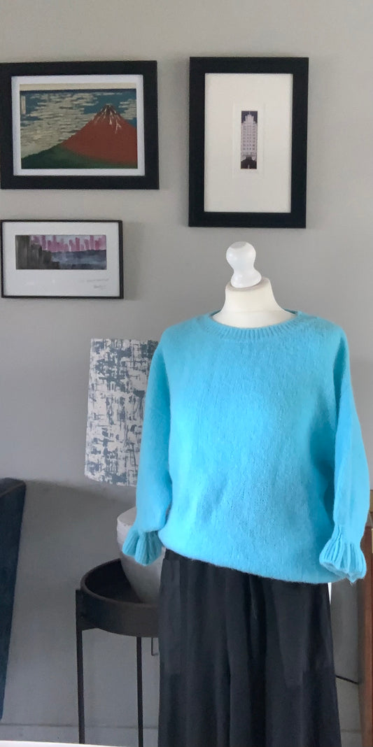 Aqua ruffle sleeve sweater