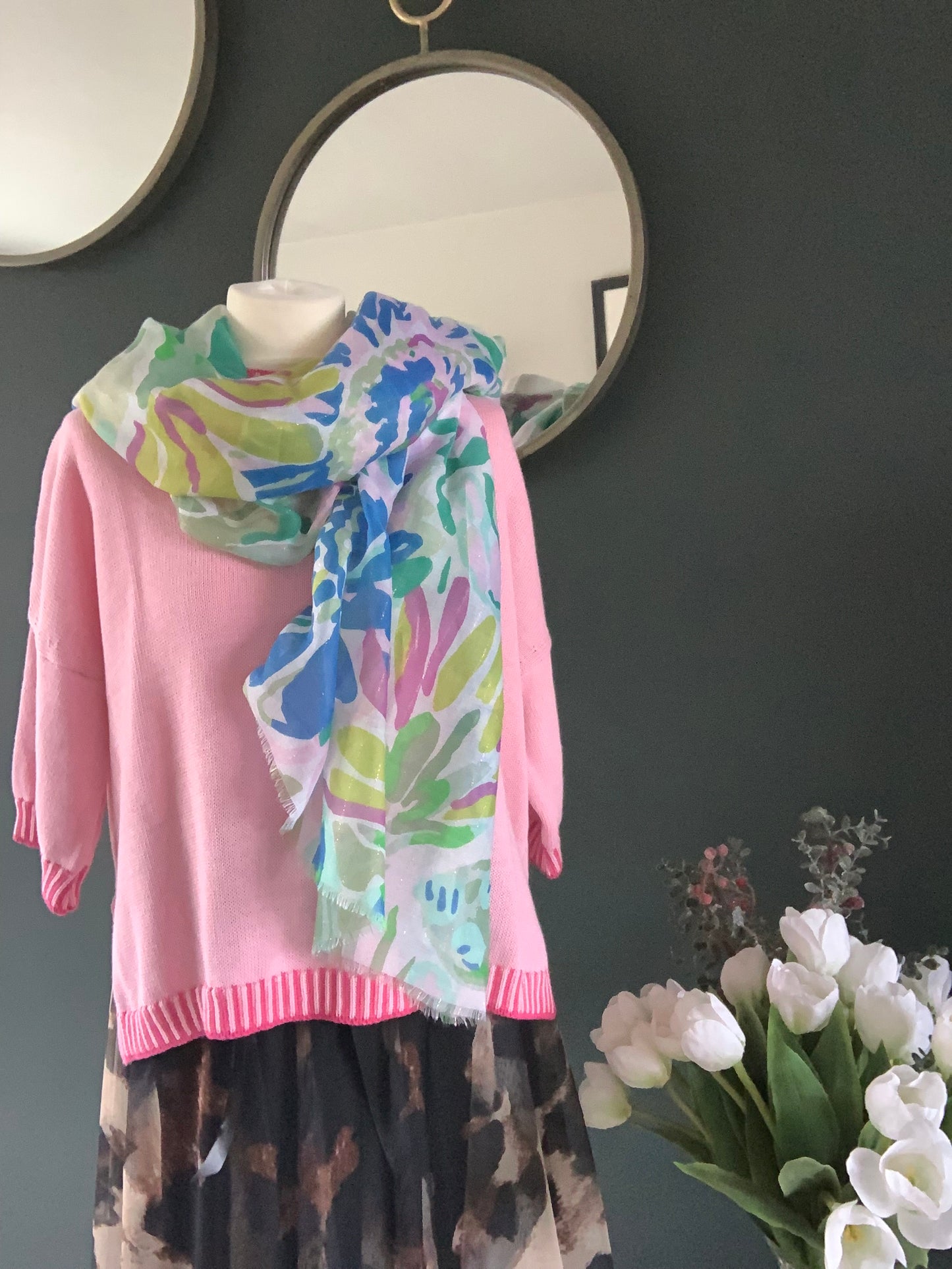 Blue mix print scarf with lured