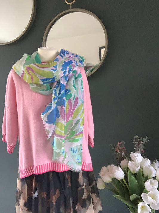 Blue mix print scarf with lured
