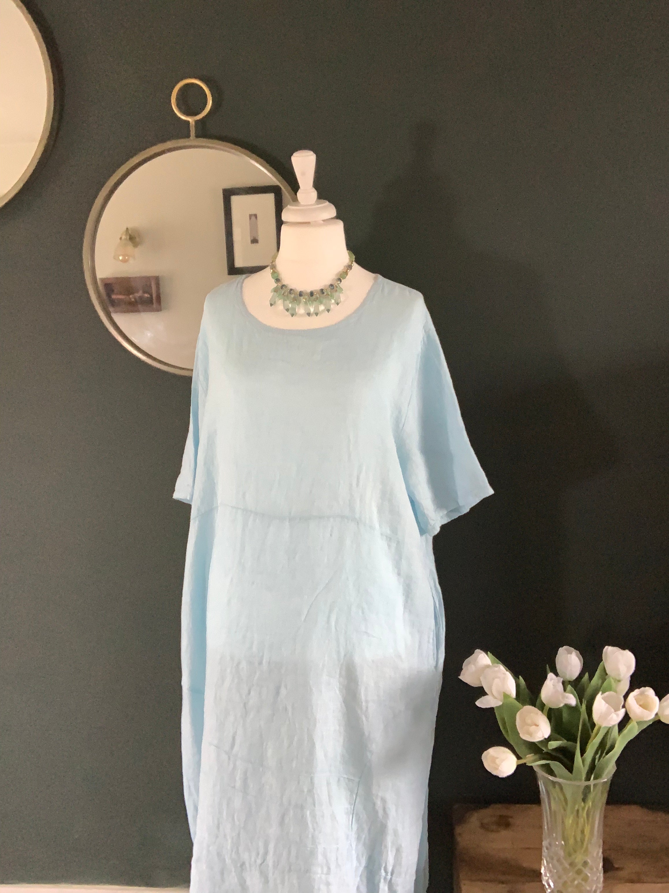 Pale blue linen dress