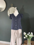 Navy linen top with a frill sleeve