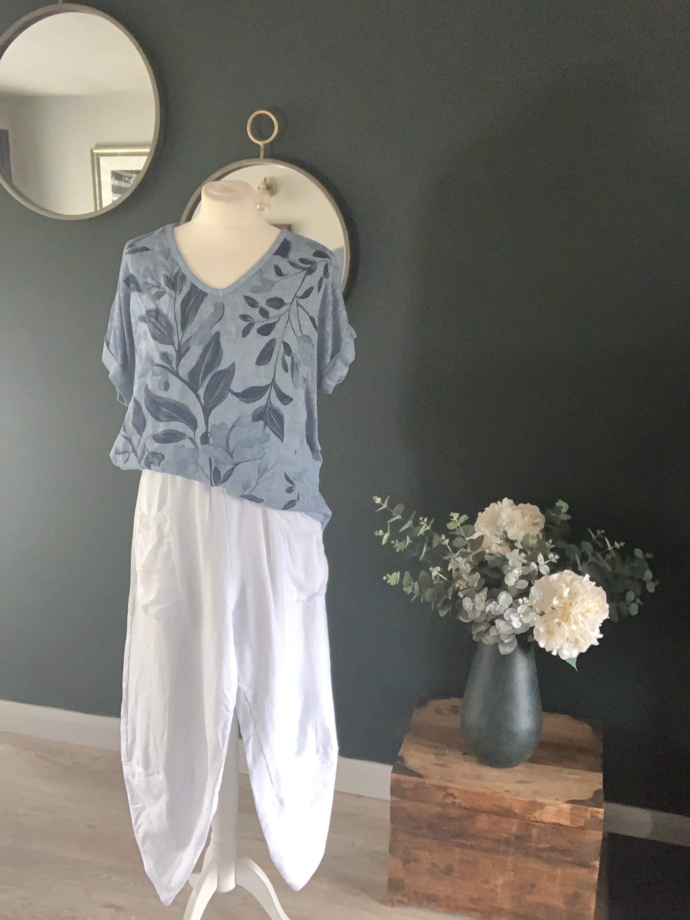 Floral linen tee Denim