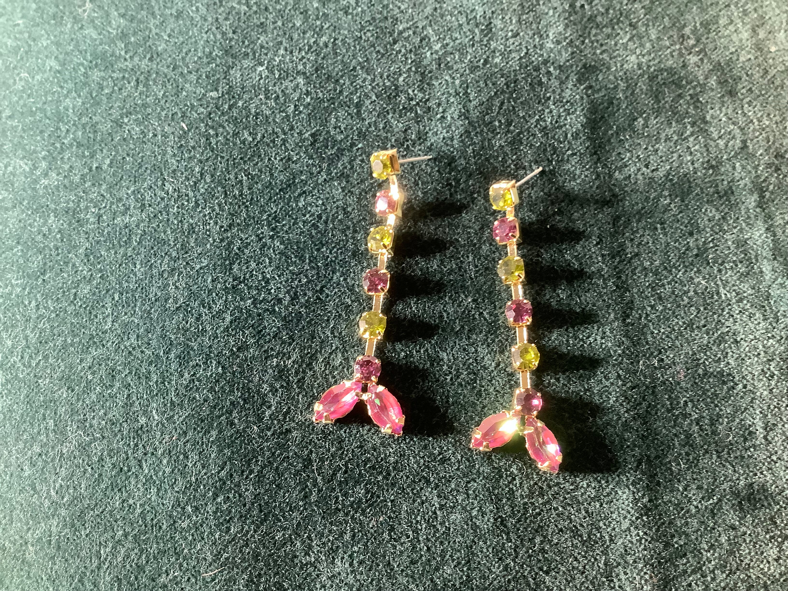 Earring - pink and lime crystal