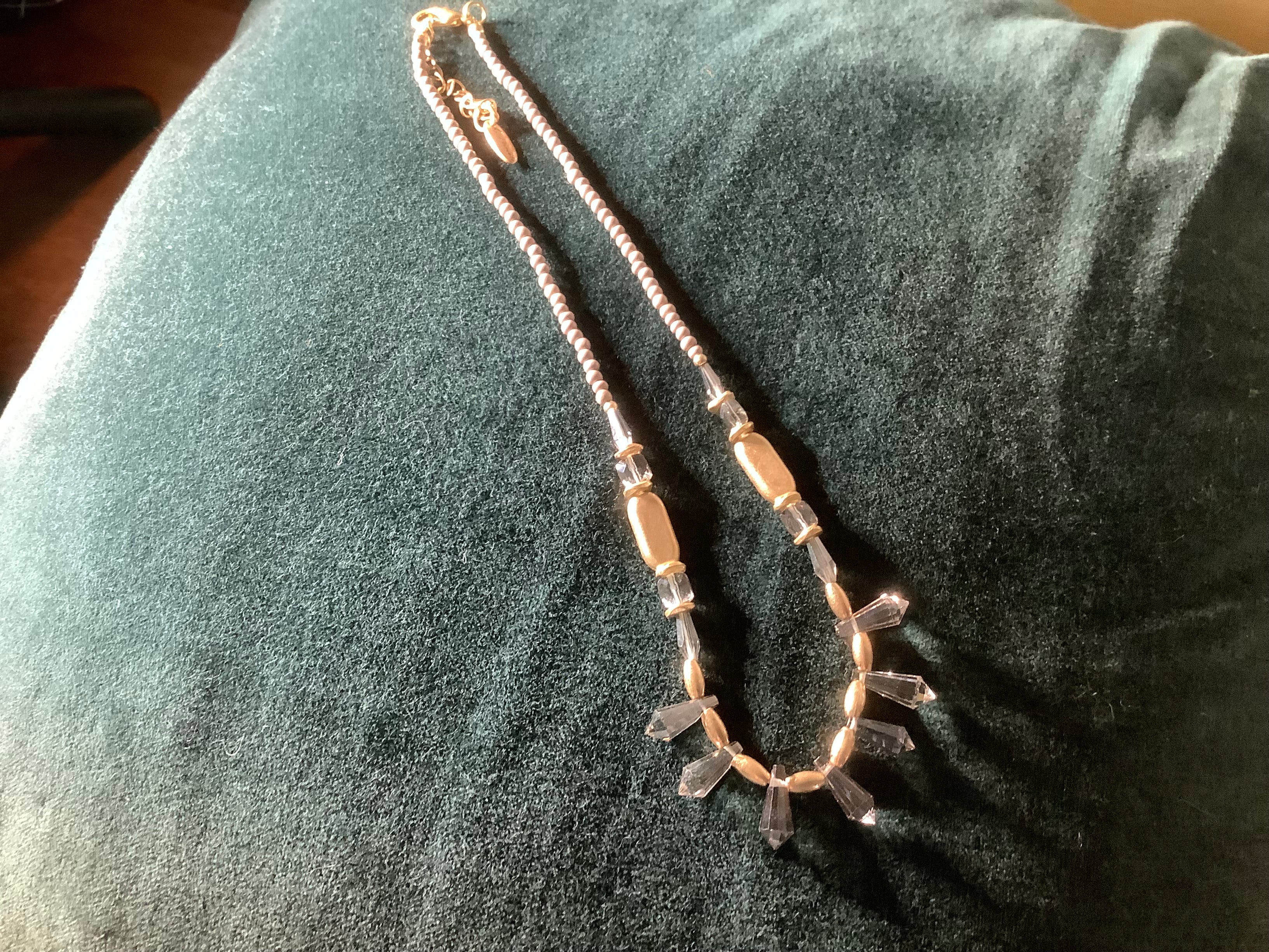 Necklace - ice river drops in gold and green