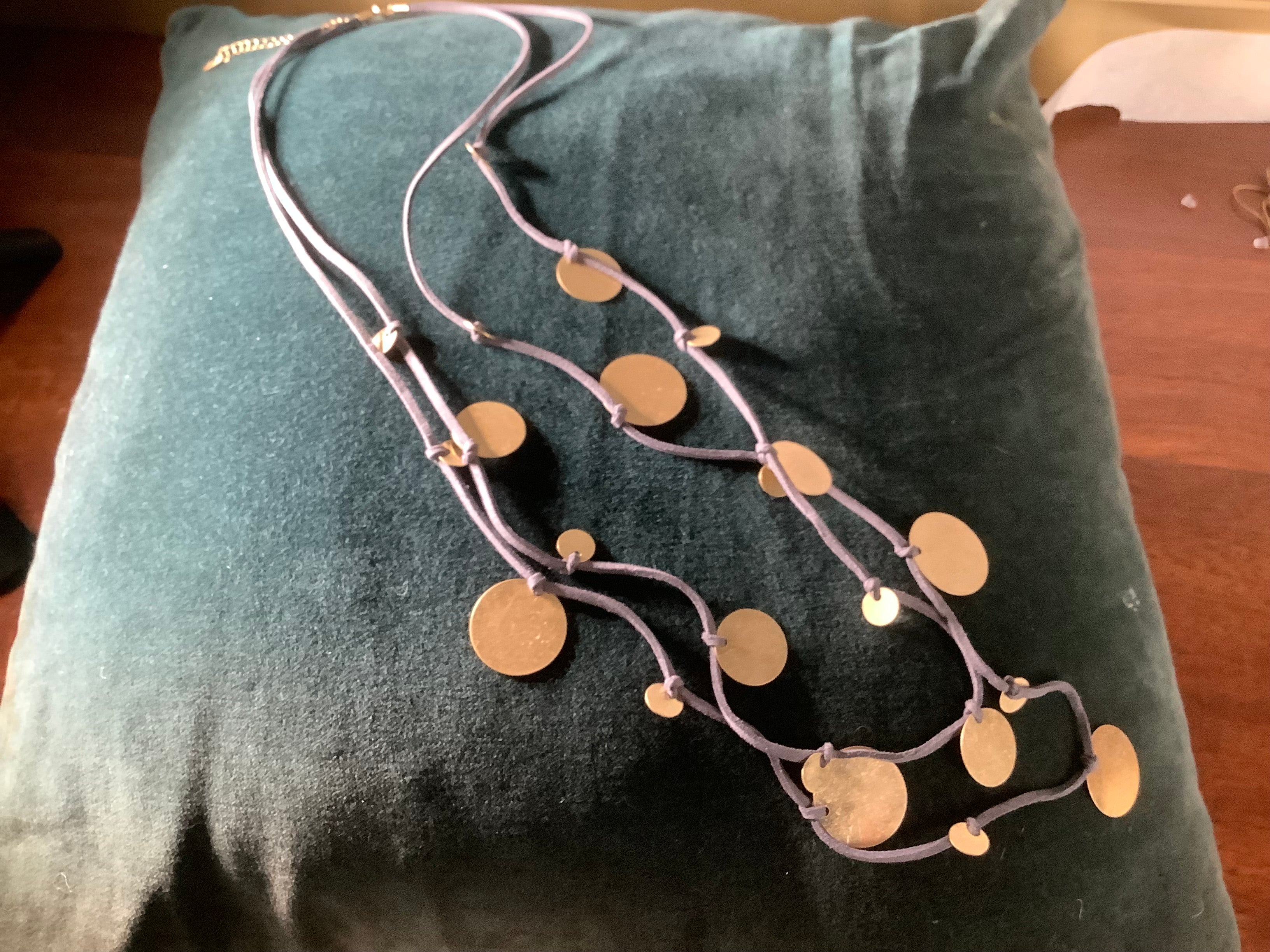 Necklace - gold discs on grey