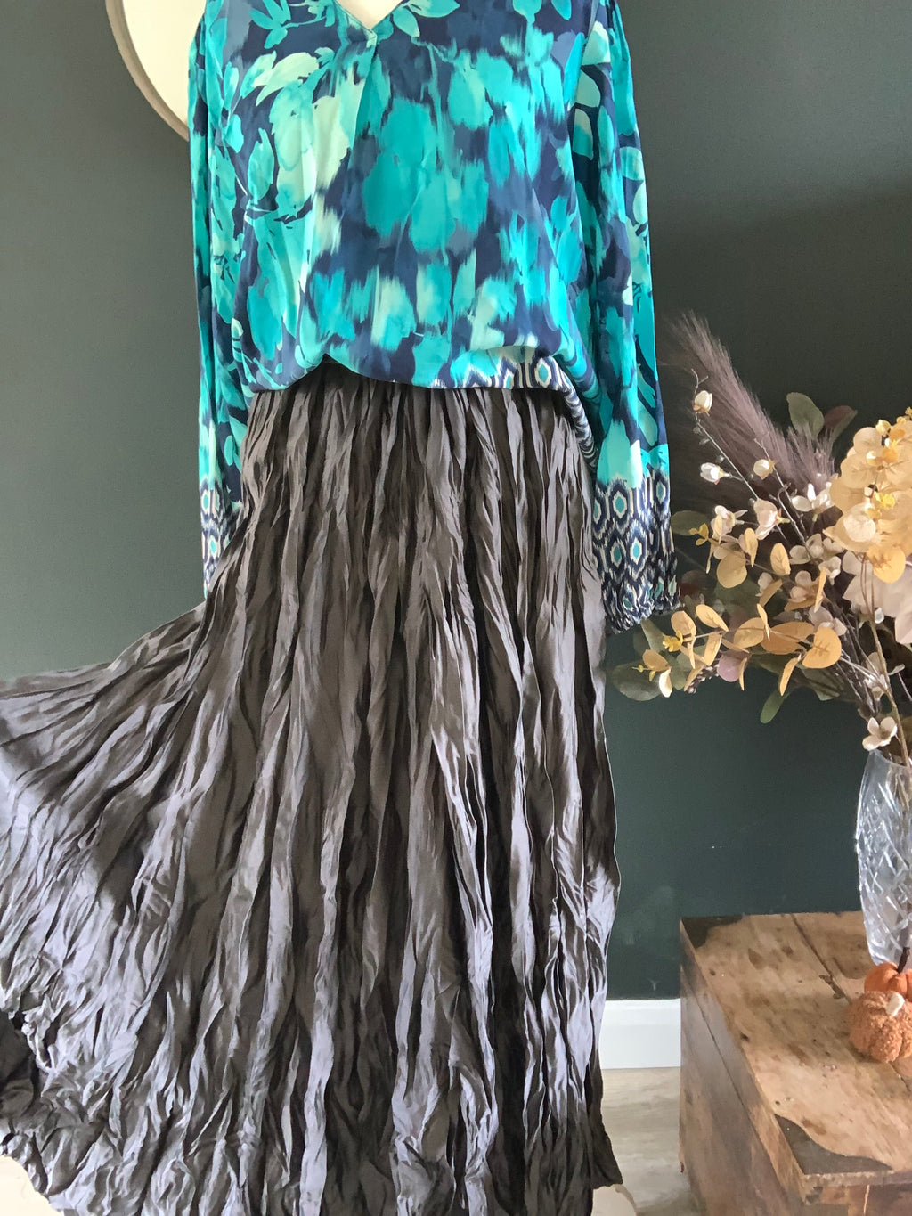 Peacock satin blouse