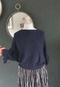 Sweater with frilled sleeve - navy