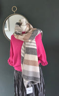 Striped scarf in taupe and beige