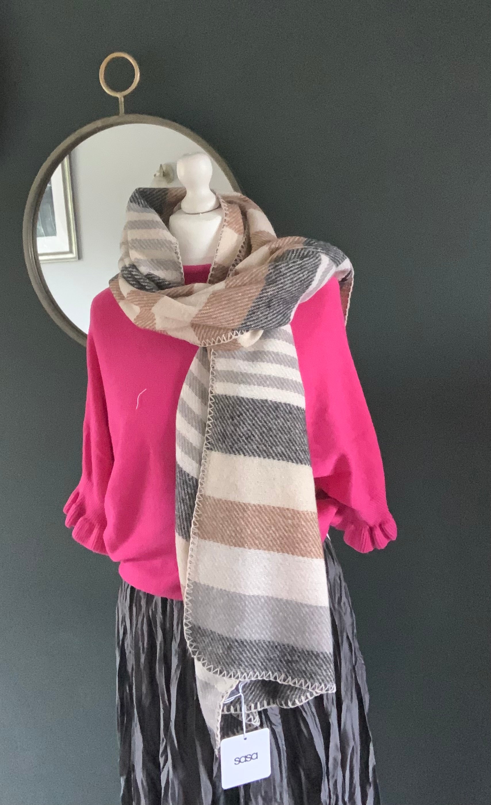 Striped scarf in taupe and beige