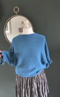 Sweater with frilled sleeve - Teal
