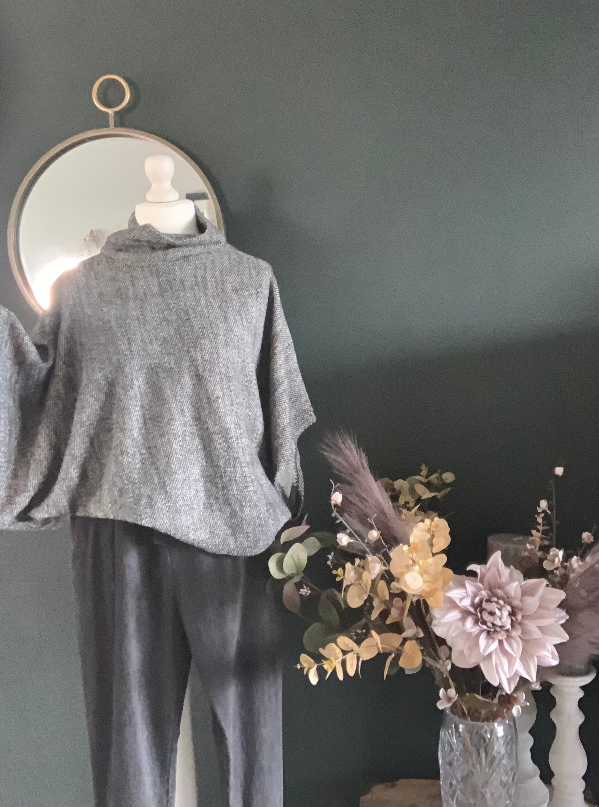 Cowl neck poncho top - black and white