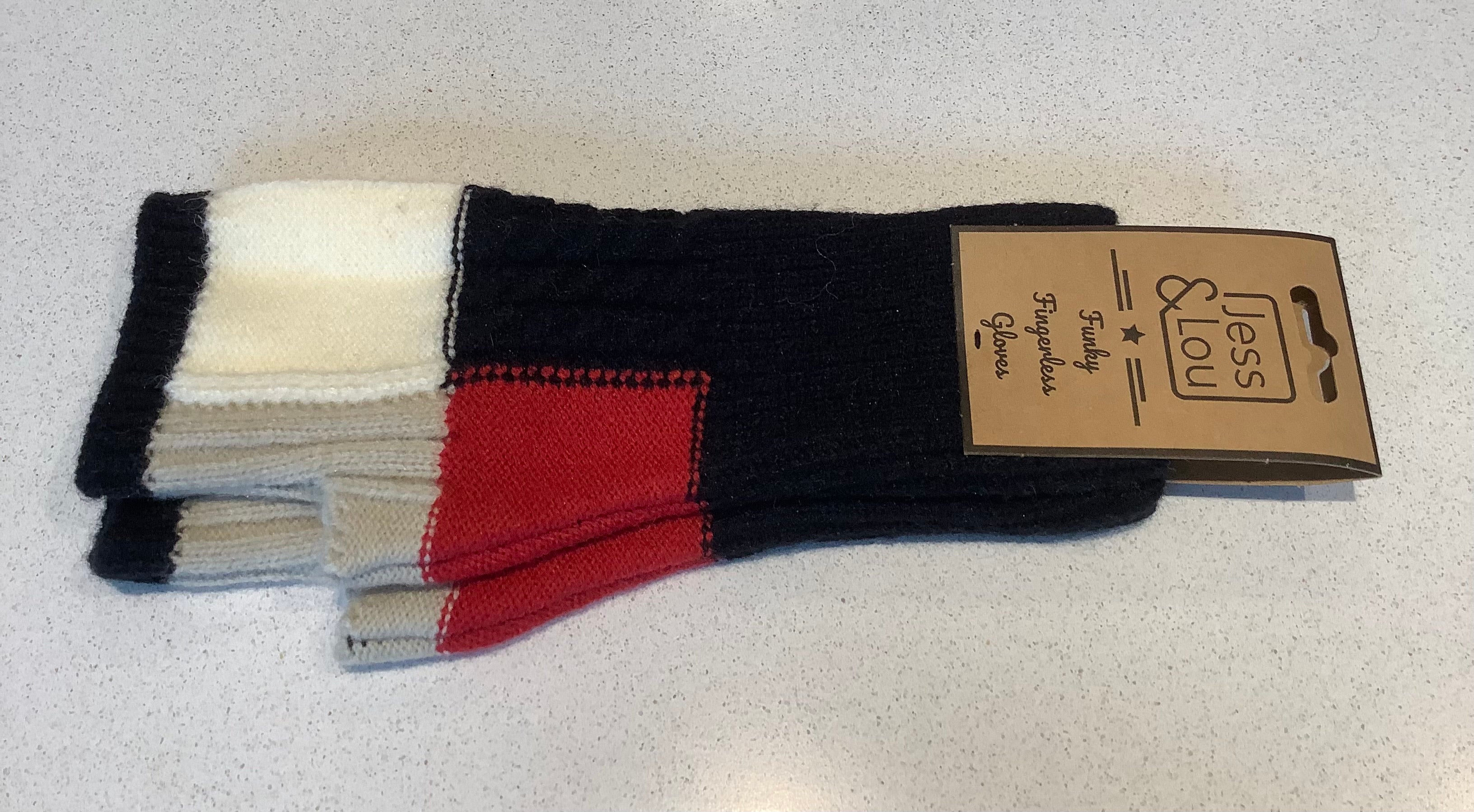 Block colour gloves - red, black and cream