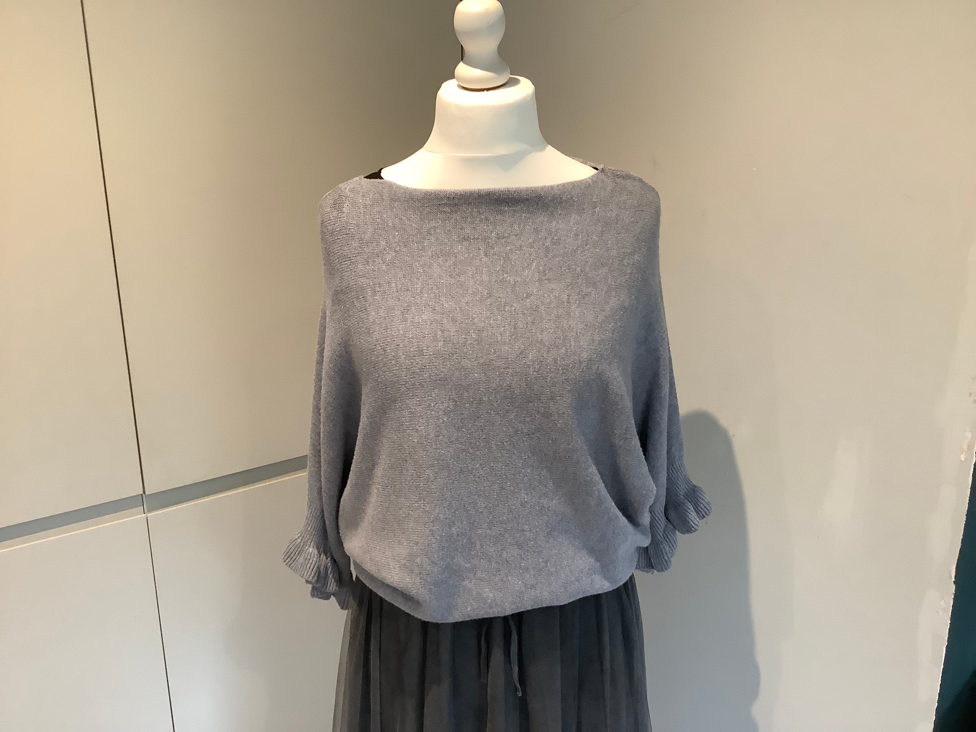 Grey frill sleeve sweater
