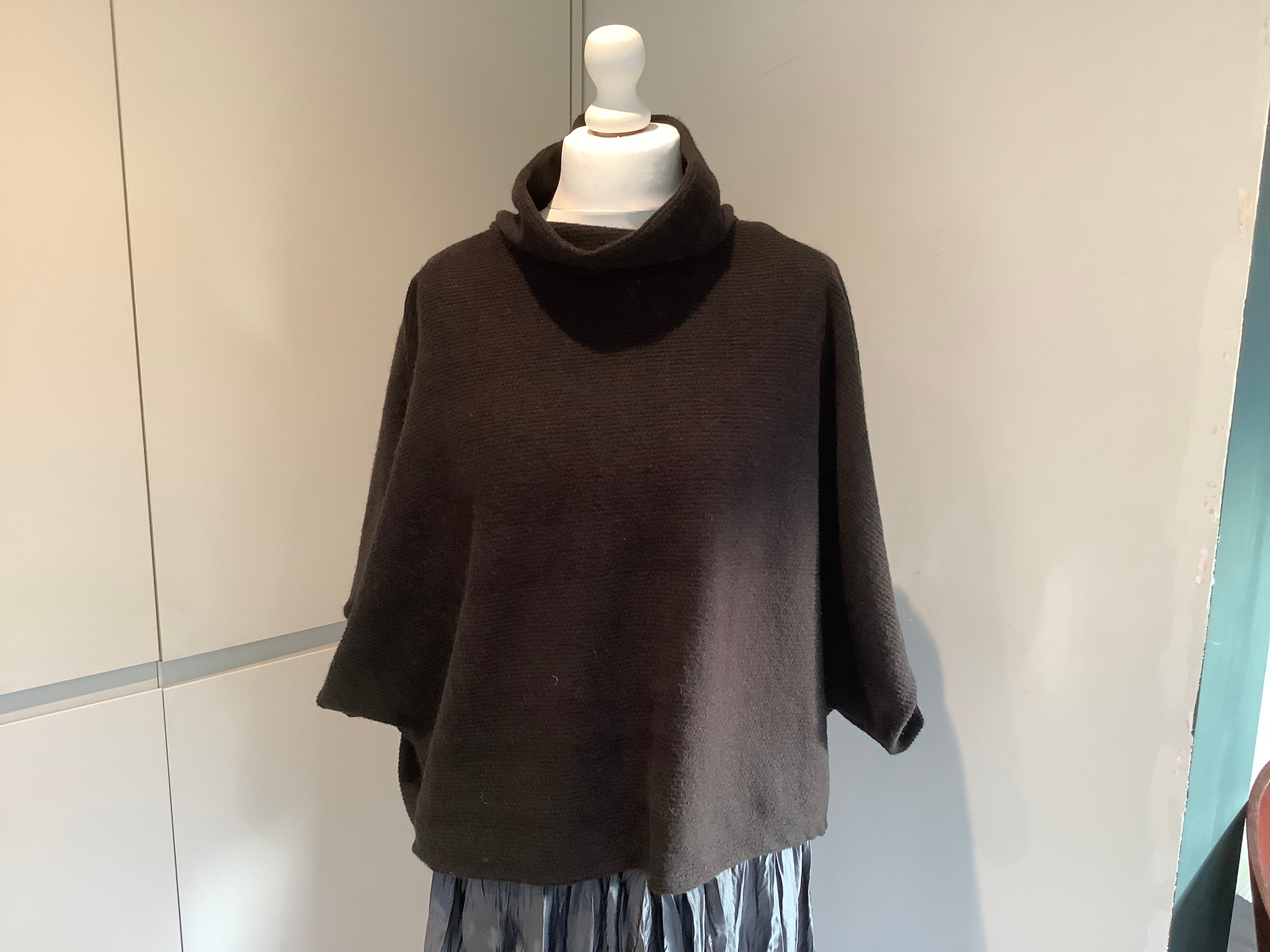 Cowl neck poncho style chocolate brown