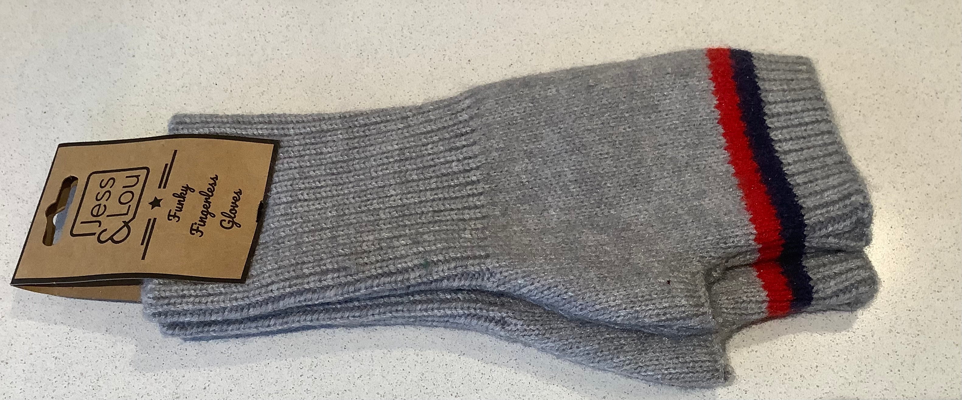 Fingerless gloves - grey with stripe