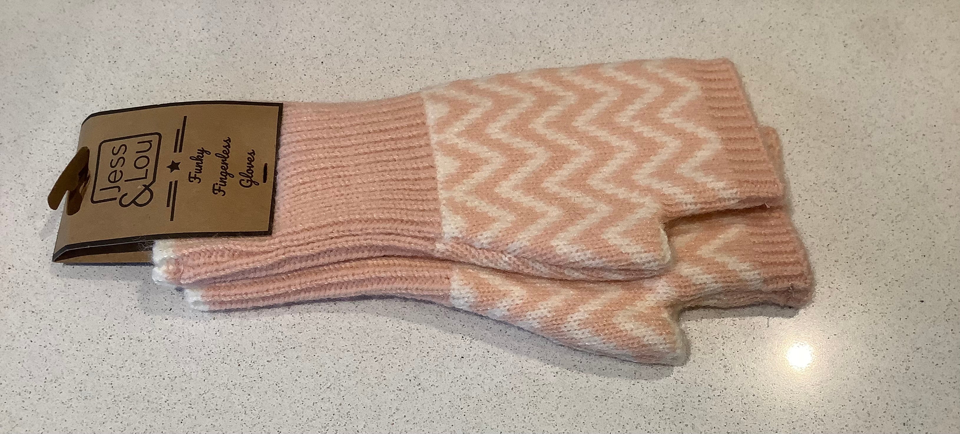 Fingerless gloves - herringbone pink
