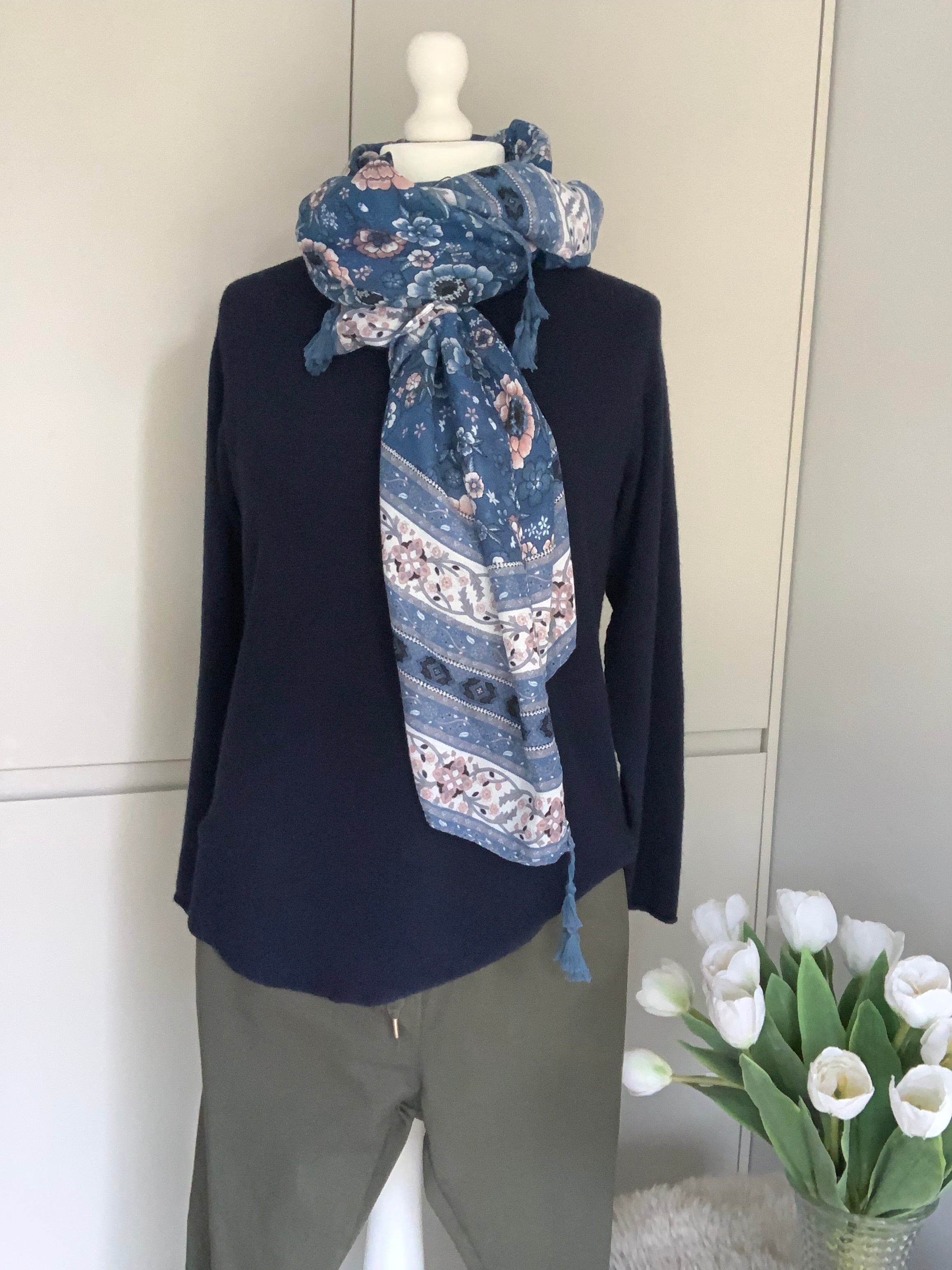 Navy print scarf