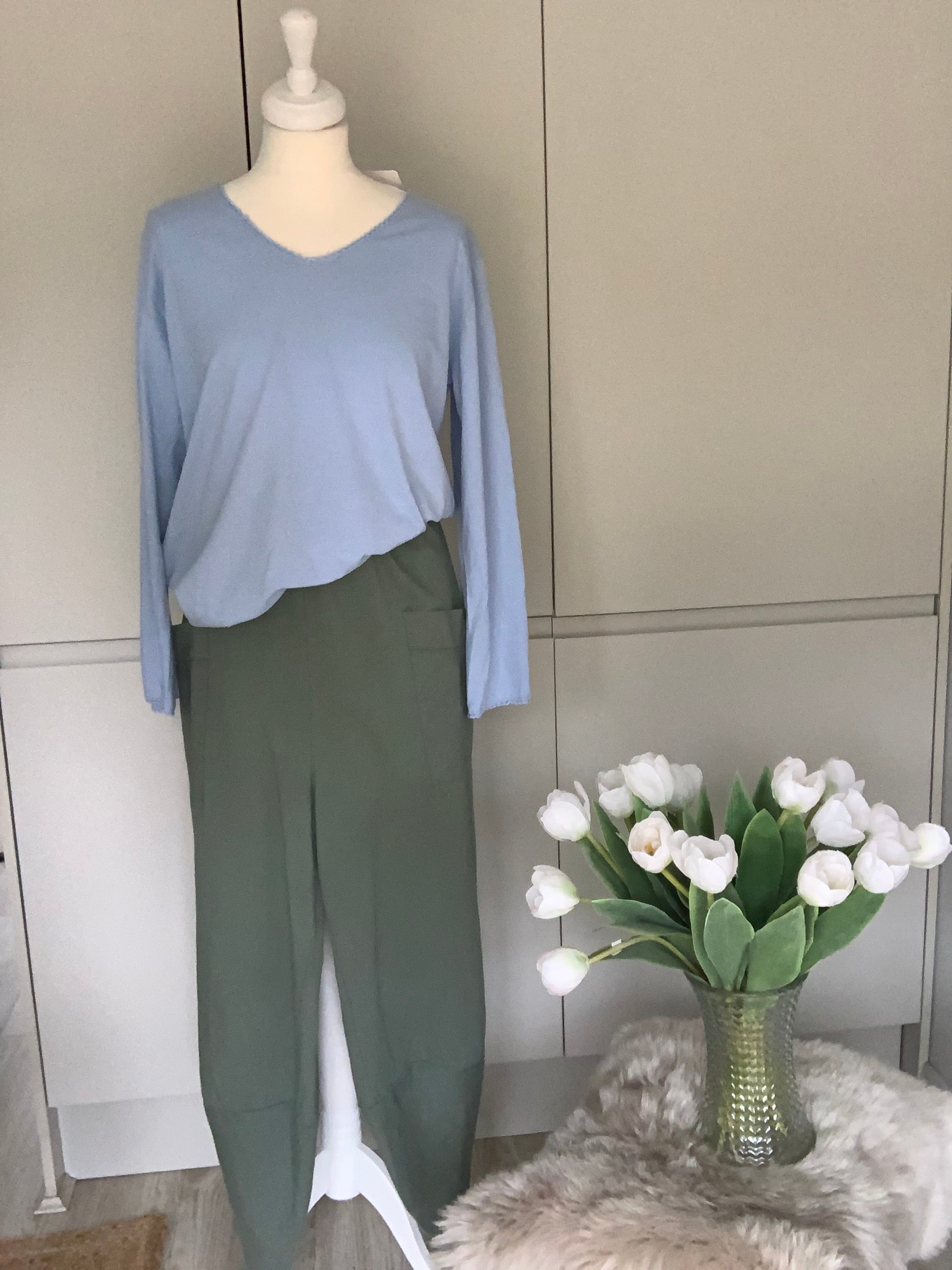 Khaki cotton balloon pants