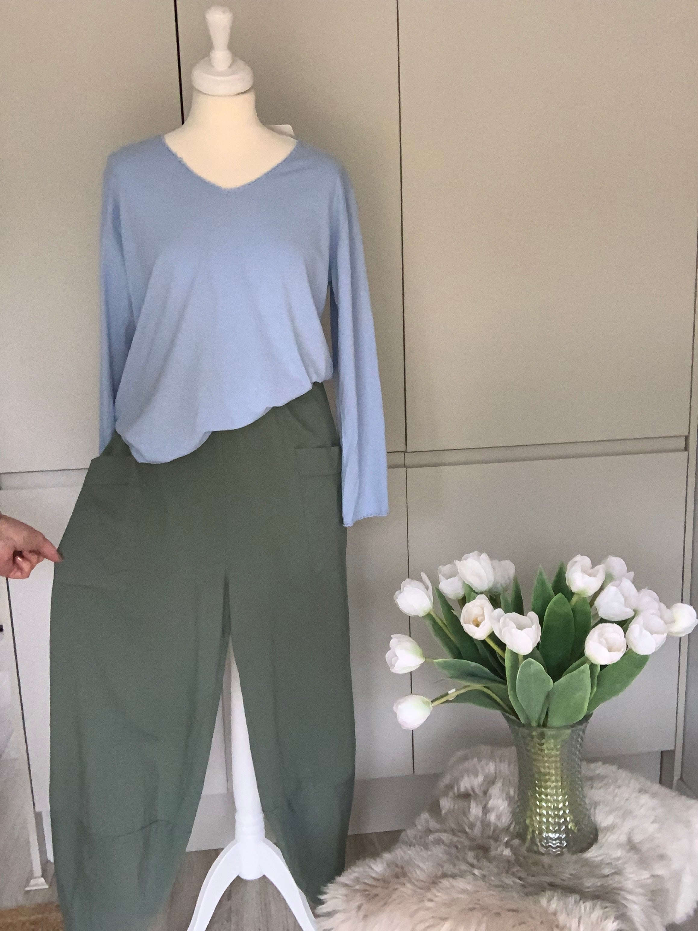 Khaki cotton balloon pants