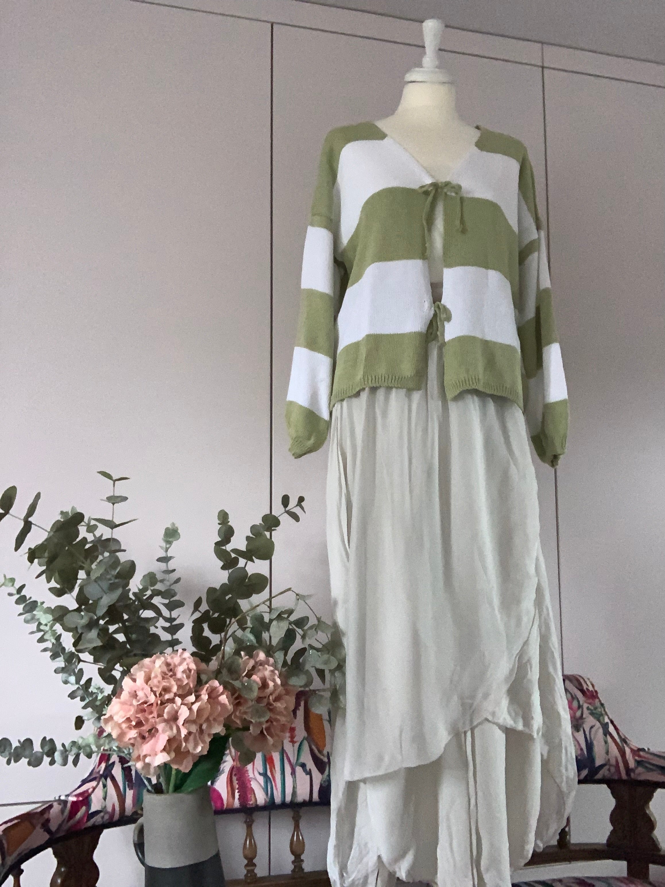 Striped tie front cardigan - pistachio